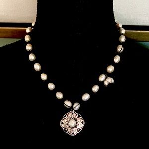 Silpada Sterling Silver Pendant
Rhyannon Pearl Necklace, Silk Cord,
17 Inches